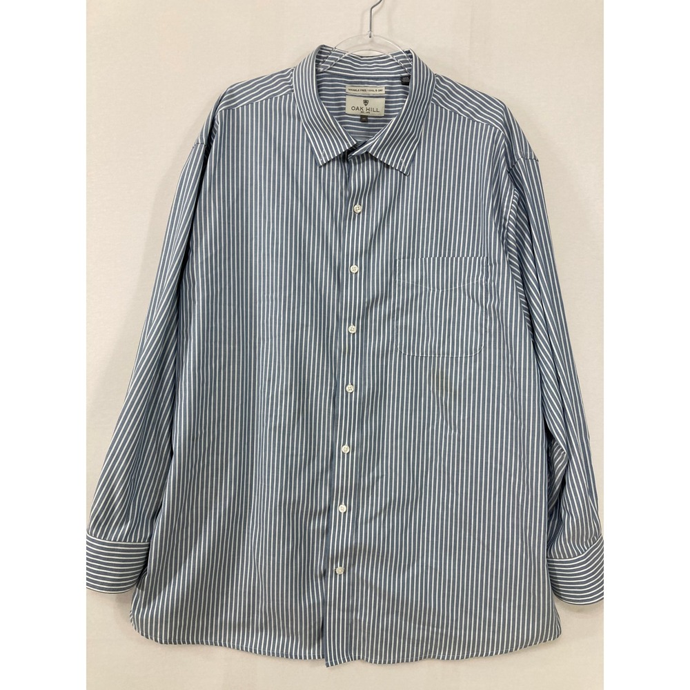 Oak Hill Button Down Shirt 2XL Blue Striped Wrinkle Free Cotton Long Sleeve